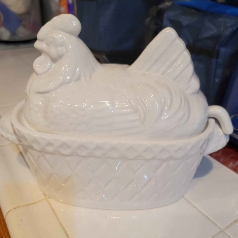 White Ceramic Rooster Tureen